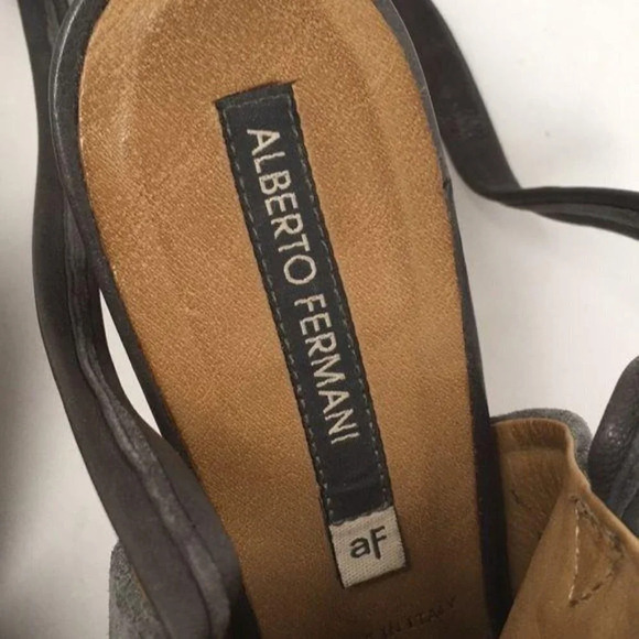 Alberto Fermani Shoes Sandals Heels Mules Lace Up Leg Italy Gray Suede 38 US 8 - Picture 4 of 16